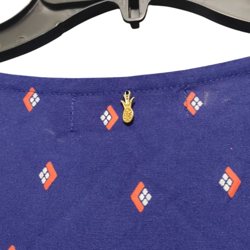 Beachgold Navy Diamond Pattern Tie Front Button Crop Top Womens Size Large  L - Picture 8 of 9